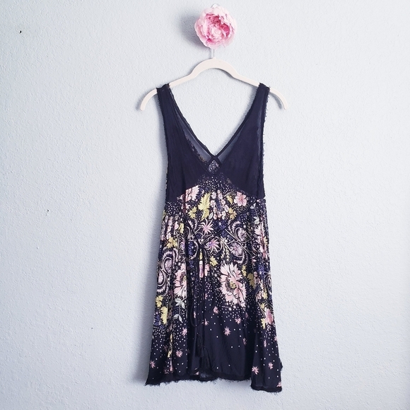 Intimately Free People Black Floral Raw Hem Slip - Picture 6 of 8